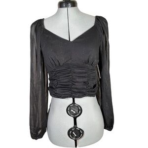 SO Black top with shiny metallic thread medium long sleeve NWT